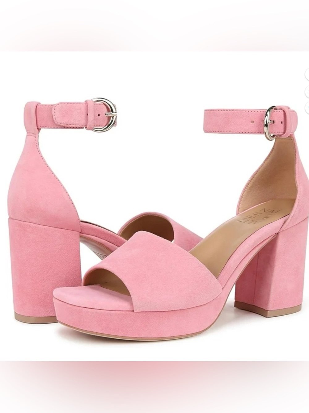 Naturalizer Pink Suede Block Heel Sandals with Ankle Strap